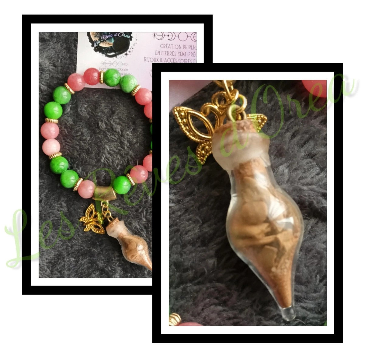 🌿 Bracelet des Cœurs Ancrés & Jardins Anciens 🌿Spell Jar – Agate verte & Rhodonite