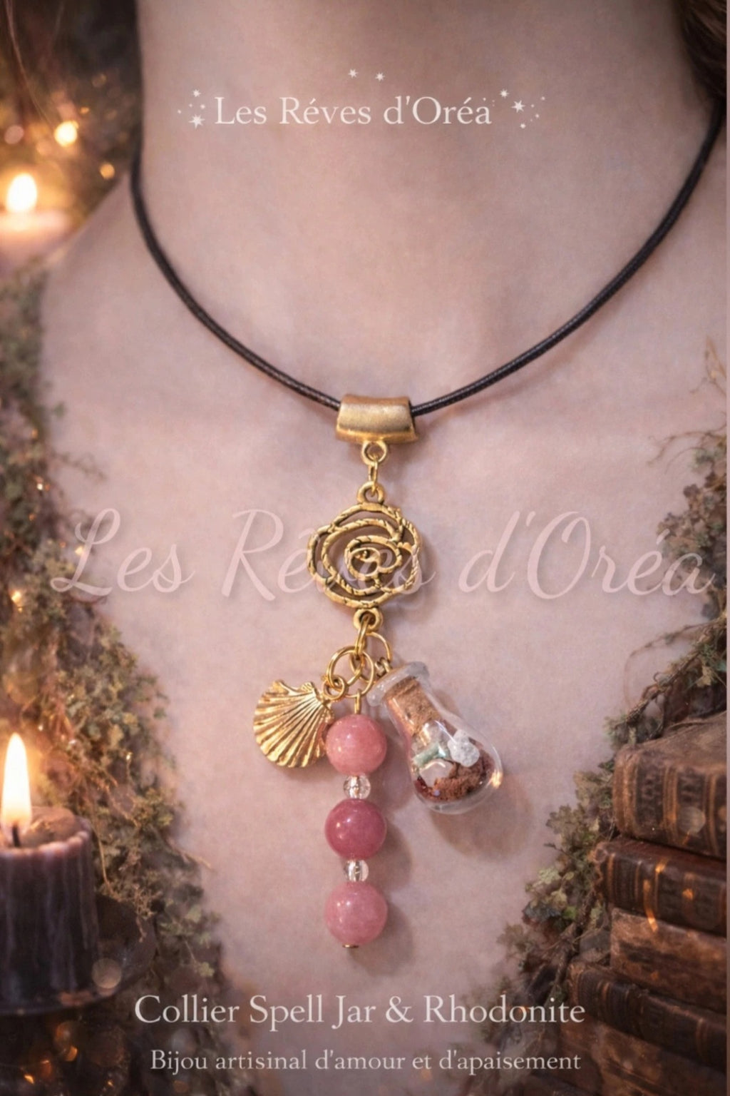 🌸 Murmure du Cœur Réparé 🌸
Collier Spell Jar en Rhodonite
