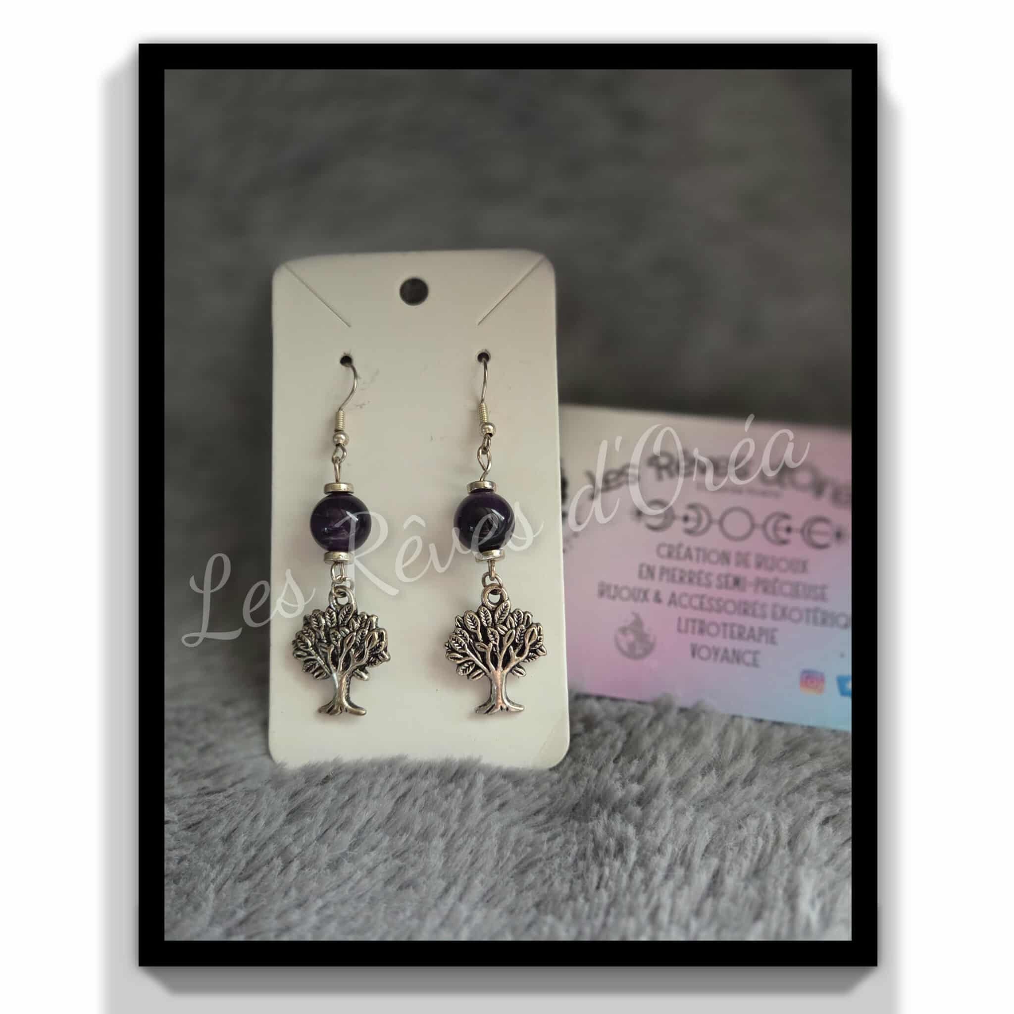 💜 Éveil d’Améthyste 💜
Boucles d’oreilles en Améthyste naturelle & Arbre de vie
