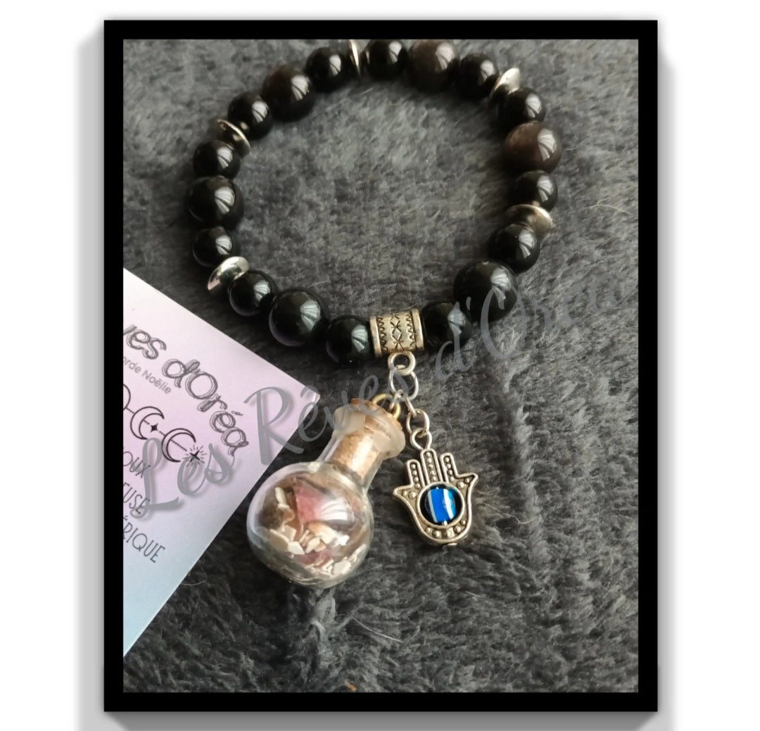 🌙 Bracelet de l’Ombre Gardienne ✨
Obsidienne & Spell Jar
