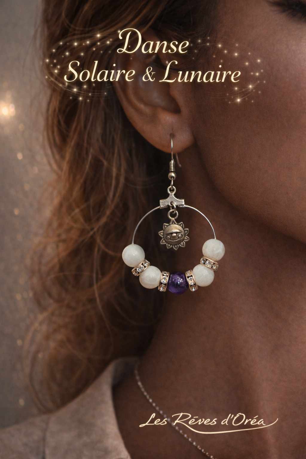 🌞Danse Solaire & Lunaire ✨
Boucles d’oreilles Pierre de Lune & Améthyste – Équilibre céleste
