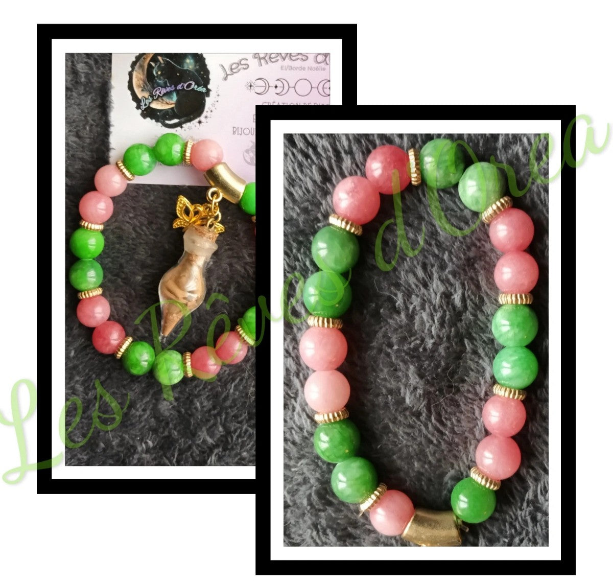🌿 Bracelet des Cœurs Ancrés & Jardins Anciens 🌿Spell Jar – Agate verte & Rhodonite