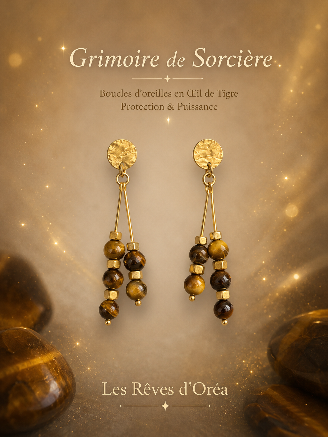 ✨Grimoire de Sorcière ✨
Boucles d’oreilles en Œil de Tigre 🛡️ Protection & Puissance