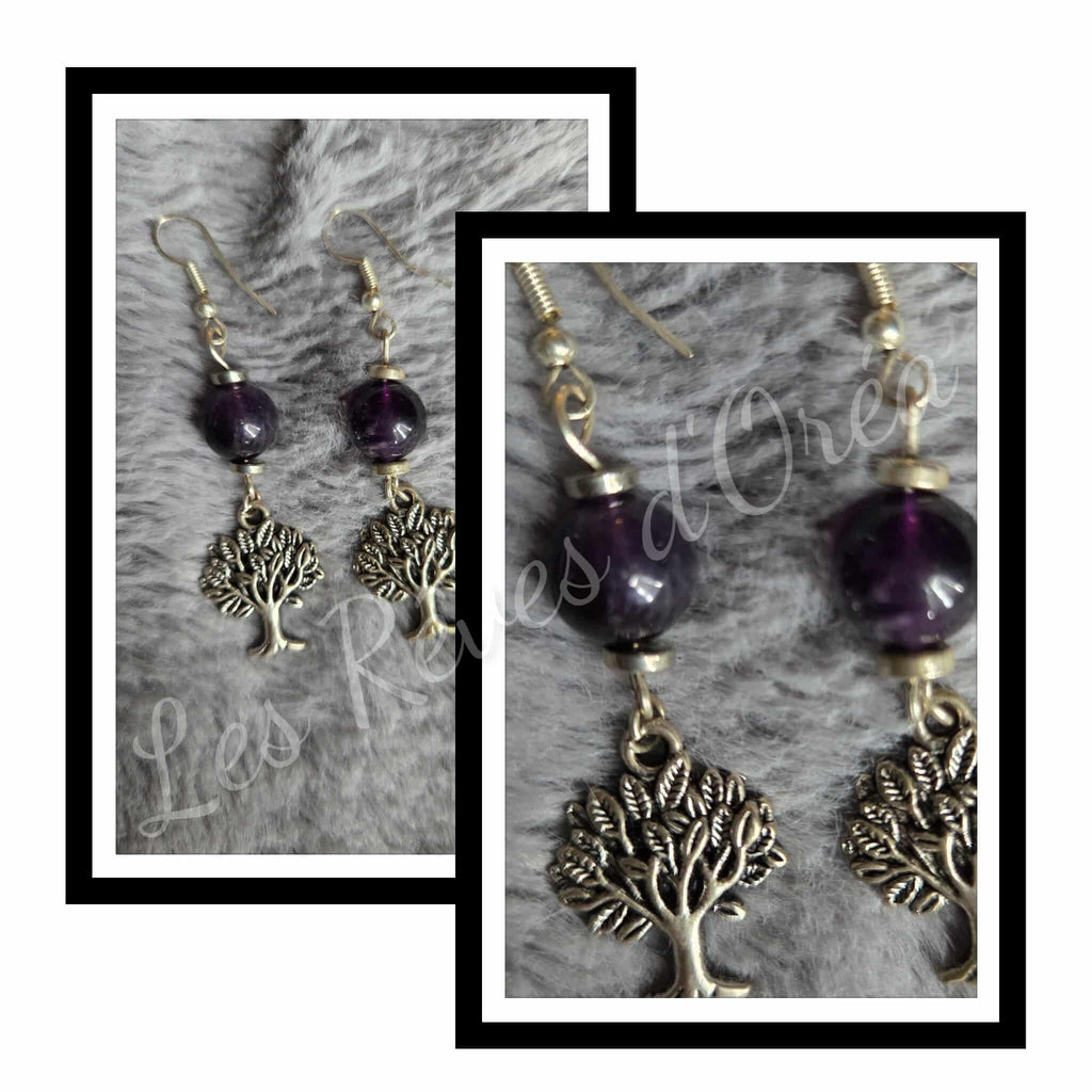💜 Éveil d’Améthyste 💜
Boucles d’oreilles en Améthyste naturelle & Arbre de vie