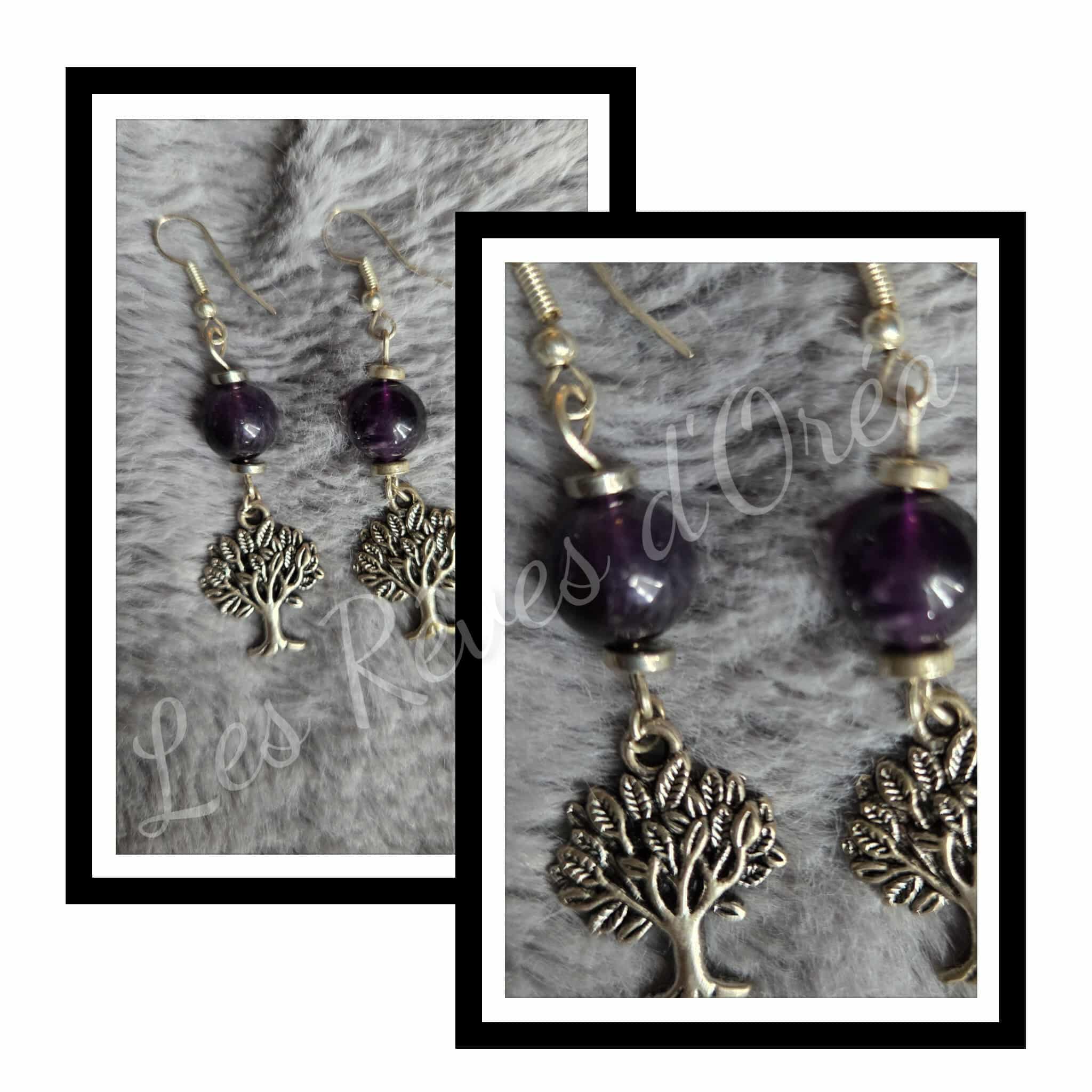💜 Éveil d’Améthyste 💜
Boucles d’oreilles en Améthyste naturelle & Arbre de vie