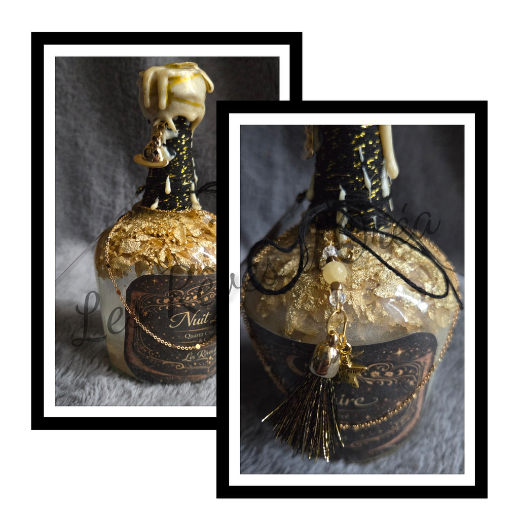 🌙 Nuit Lunaire 🌙
Fiole décorative enchantée – Quartz craquelé nacré & Calcite