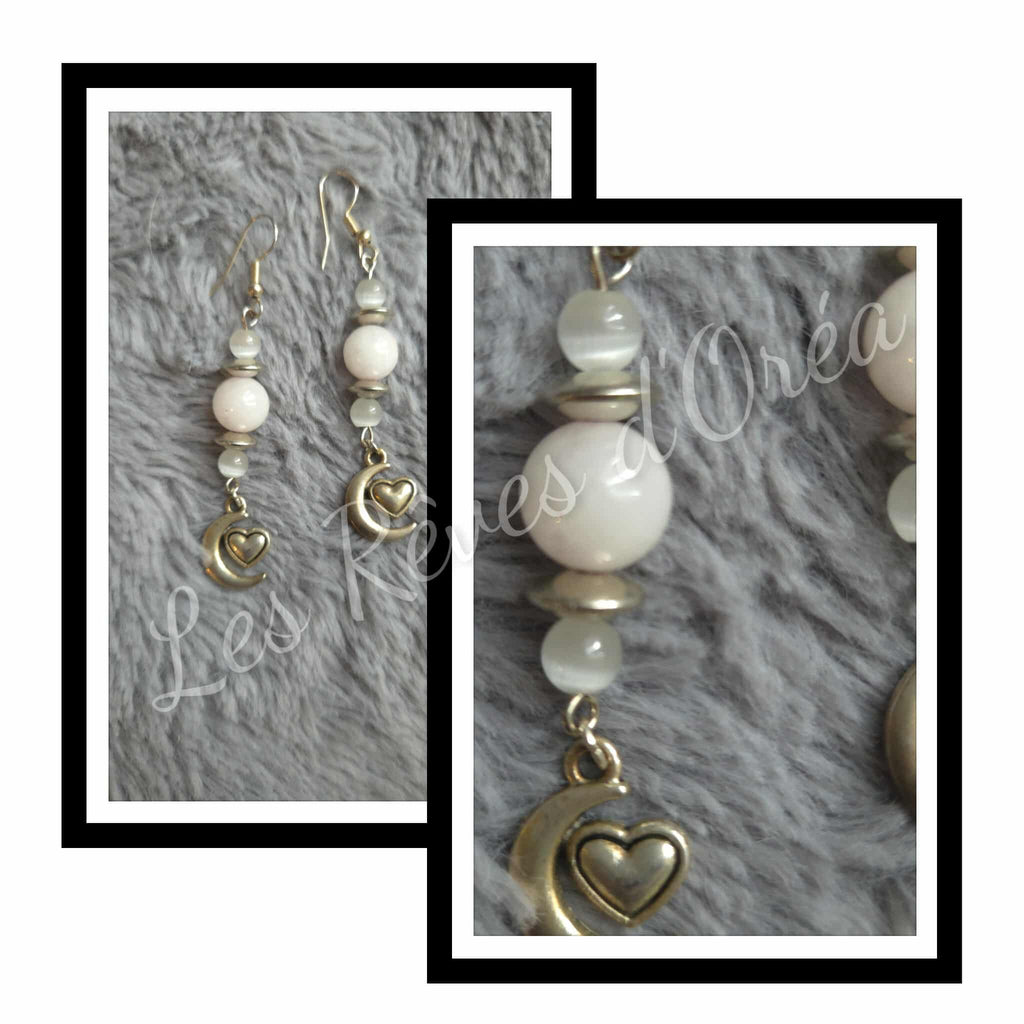 💞 Cœur de Lune Céleste ✨
Boucles d’oreilles en Pierre de Lune & Célestine 💞✨ Douceur & guidance
