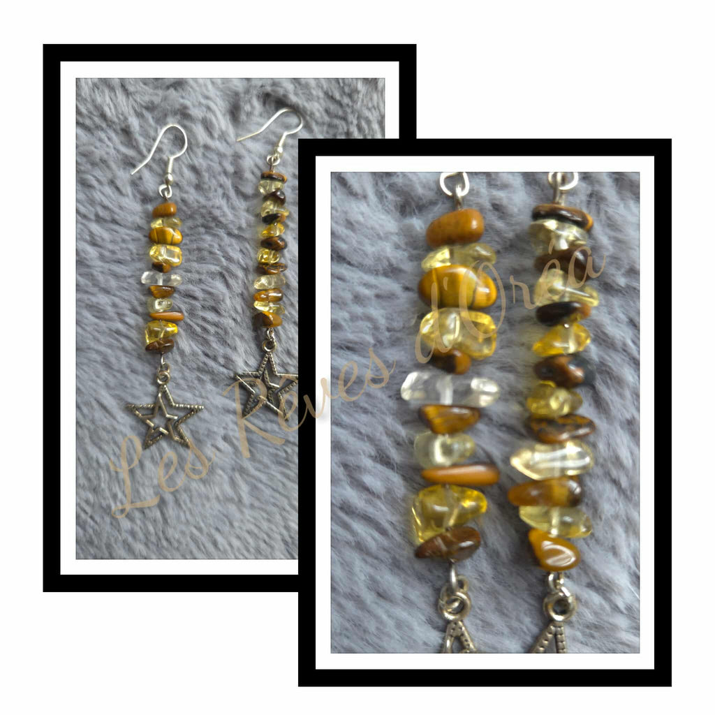 ✨ Étoiles Félines ✨
Boucles d’oreilles en Œil de Tigre & Citrine