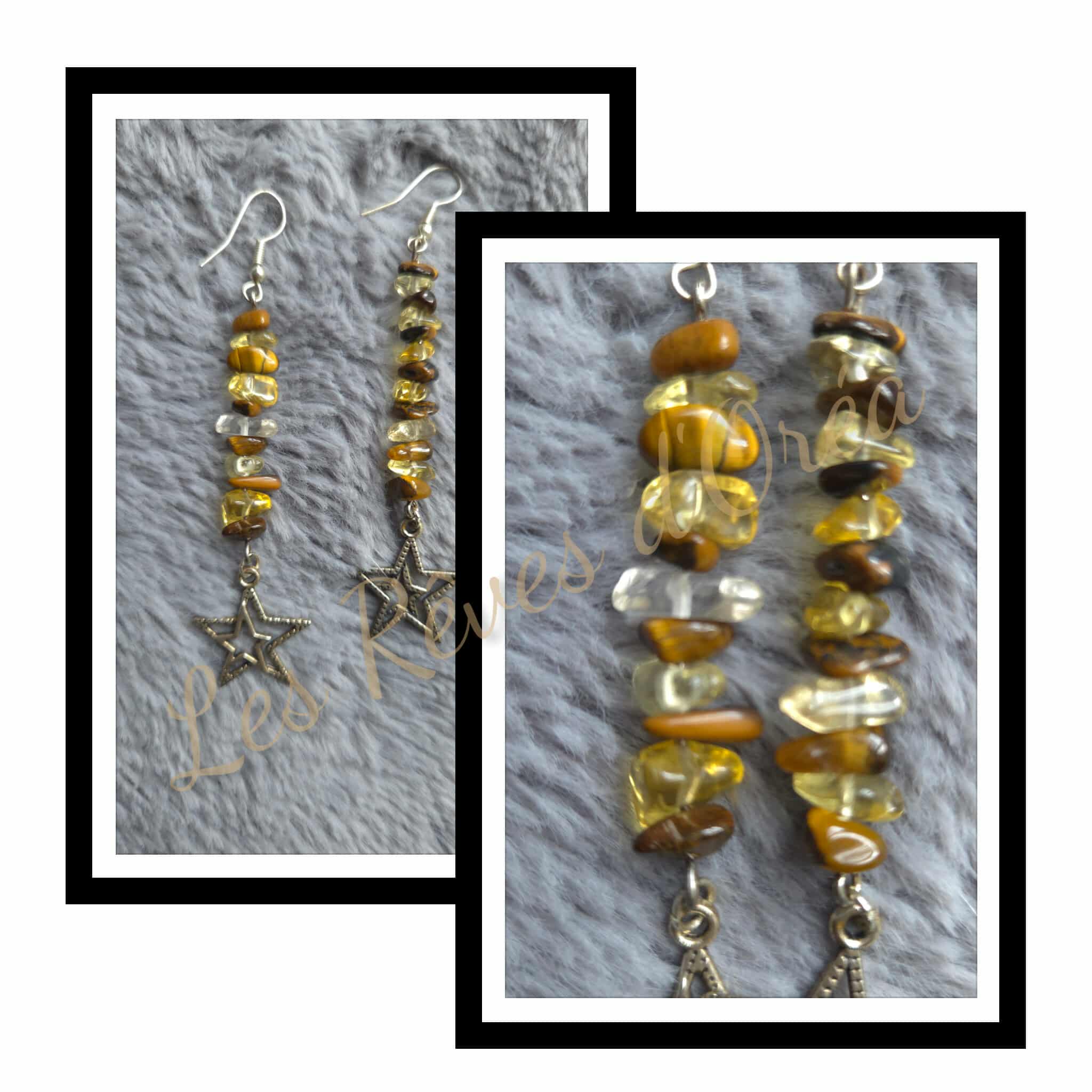 ✨ Étoiles Félines ✨
Boucles d’oreilles en Œil de Tigre & Citrine