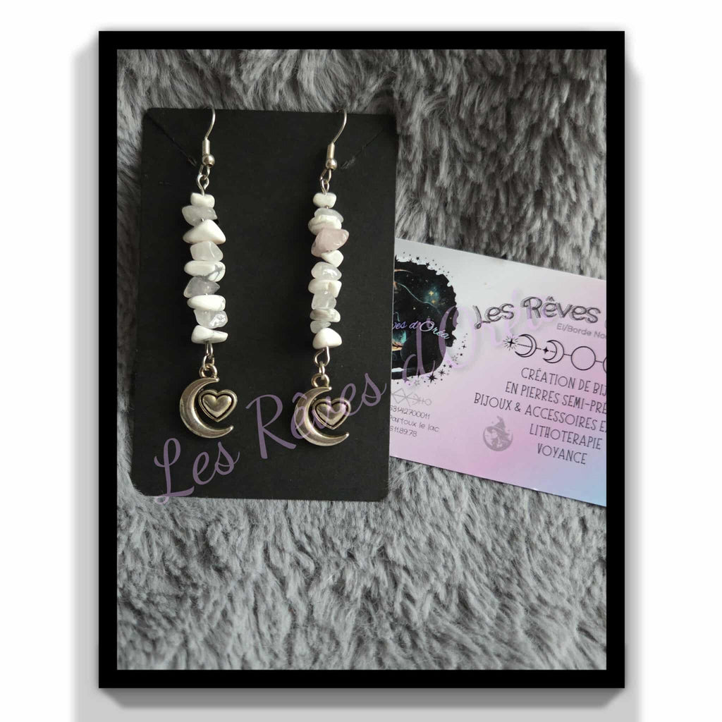 🌛 Larmes de Lune 🌜
Boucles d’oreilles en Quartz rose & Howlite
