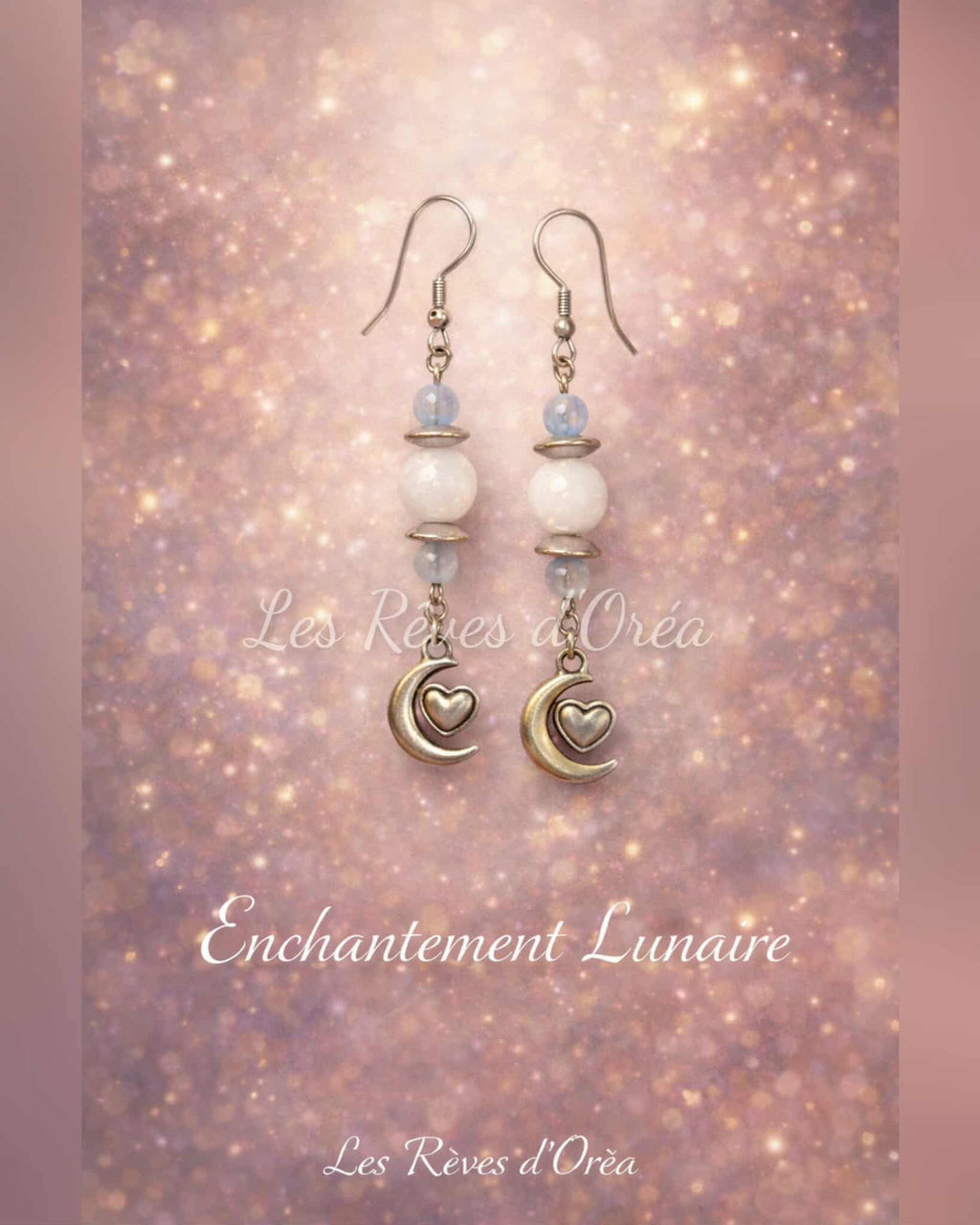 💞 Cœur de Lune Céleste ✨
Boucles d’oreilles en Pierre de Lune & Célestine 💞✨ Douceur & guidance