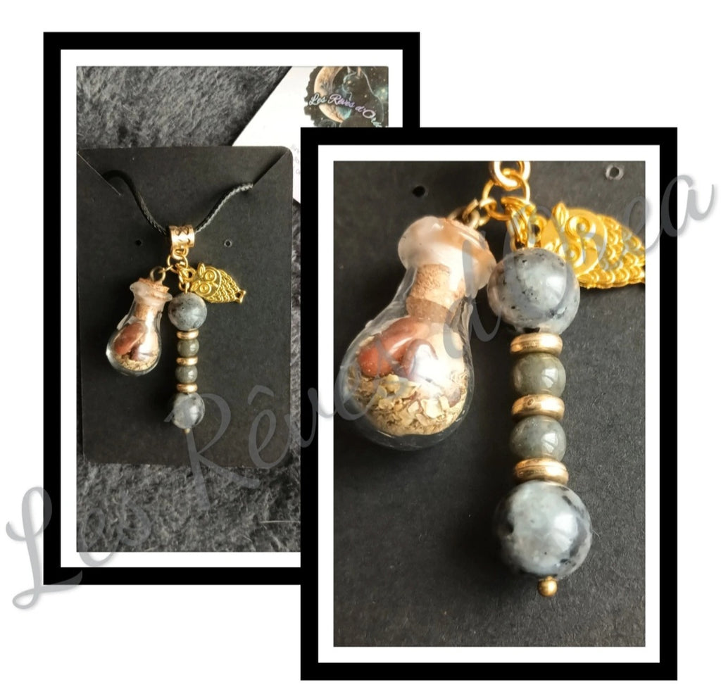 ✨ Gardien des Ombres Calmes ✨
Collier pendentif Larvikite & Spell Jar