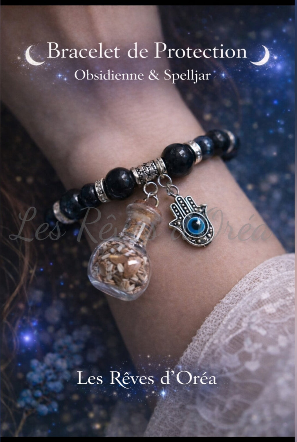 🌙 Bracelet de l’Ombre Gardienne ✨
Obsidienne & Spell Jar