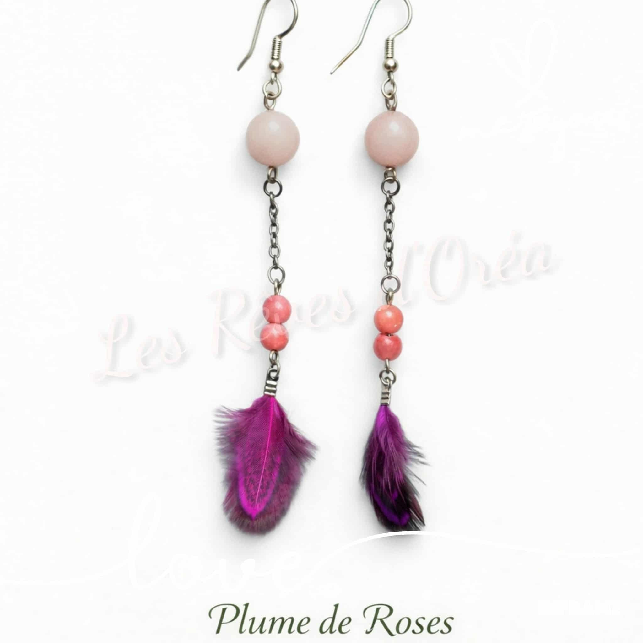 🩷 Plume de Rose 🩷
Boucles d’oreilles artisanales en Quartz rose & Jaspe rose