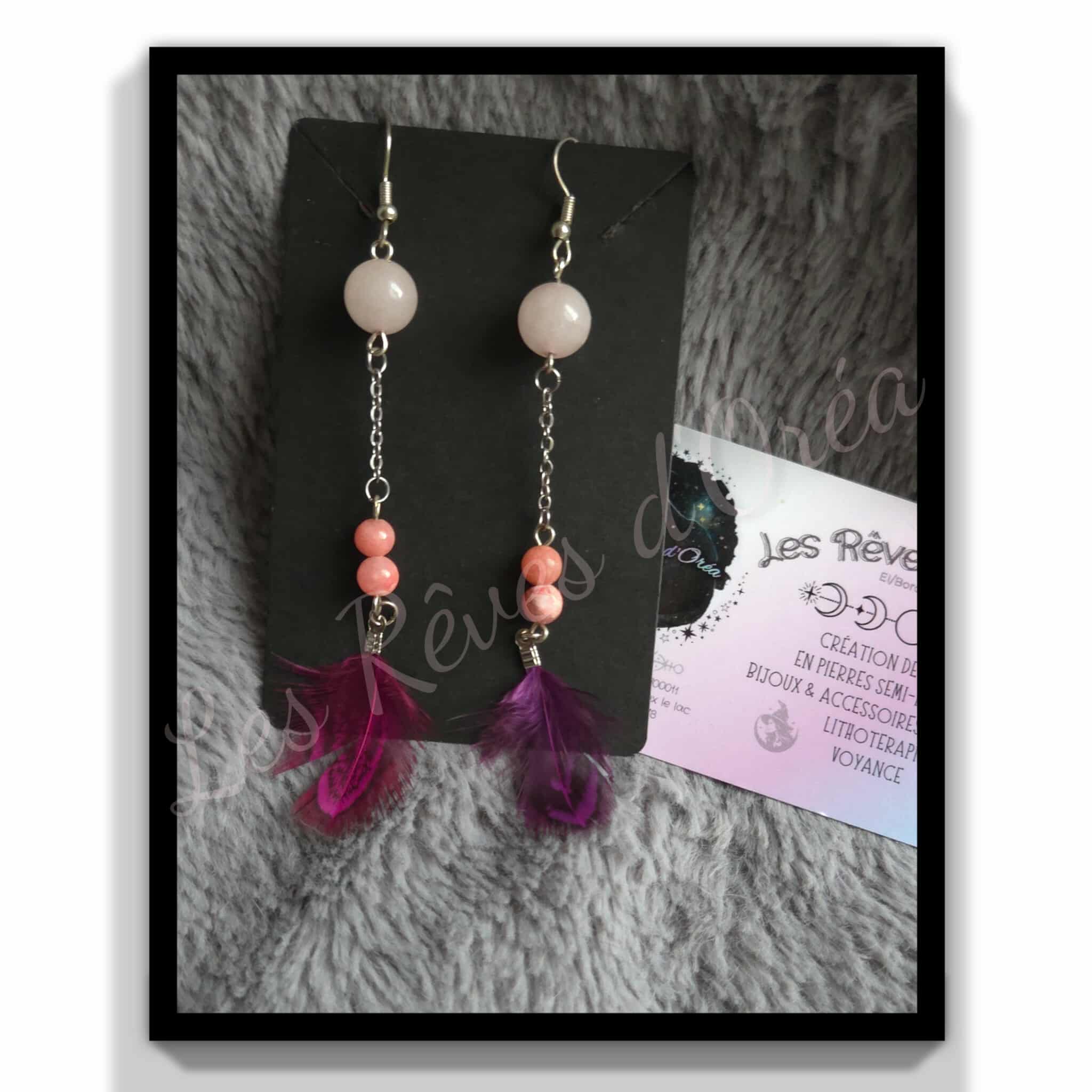 🩷 Plume de Rose 🩷
Boucles d’oreilles artisanales en Quartz rose & Jaspe rose