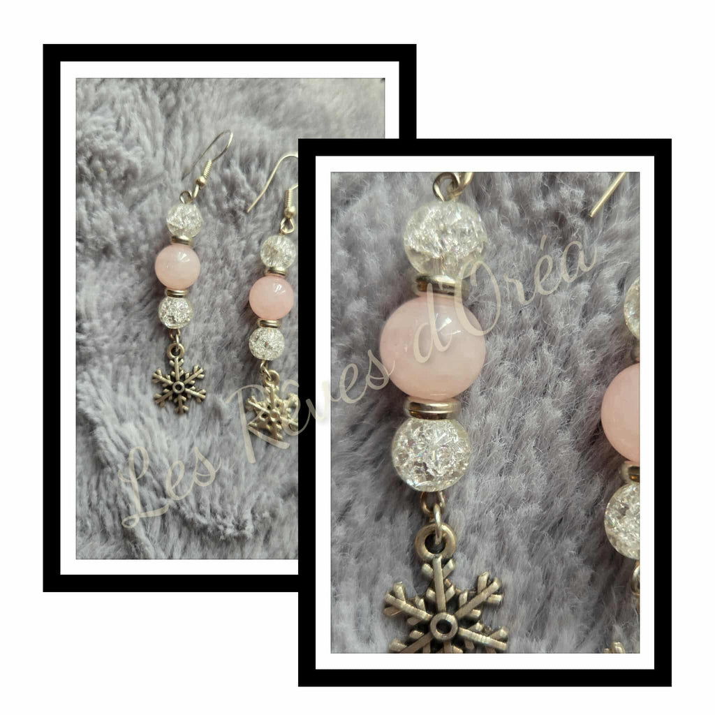 ❄️Étoile d’Hiver ❄️
Boucles d’oreilles ✨ Quartz rose & Quartz craquelé