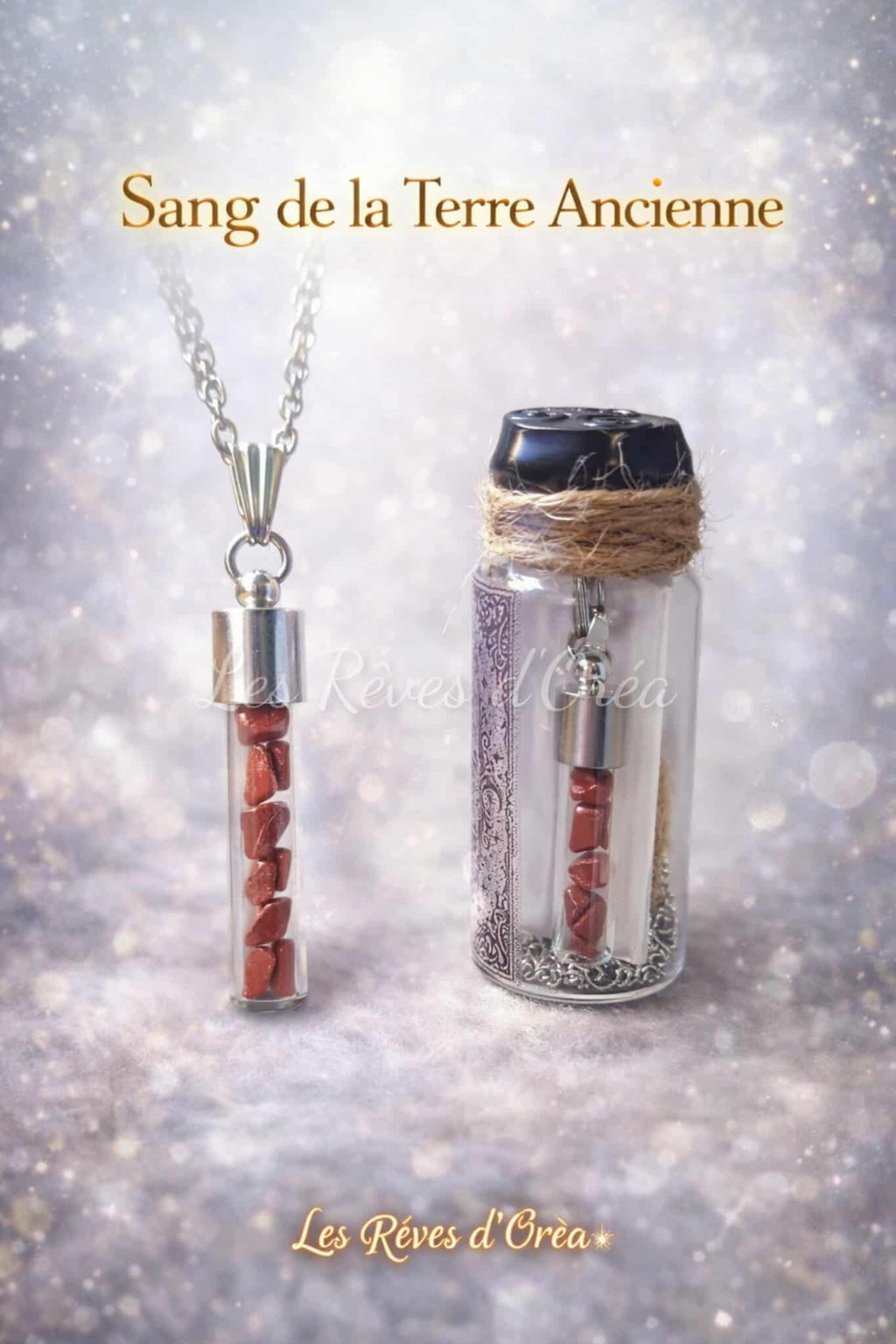 🎀Sang de la Terre Ancienne🎀

Talisman scellé en jaspe rouge – Collier rituel dans fiole magique