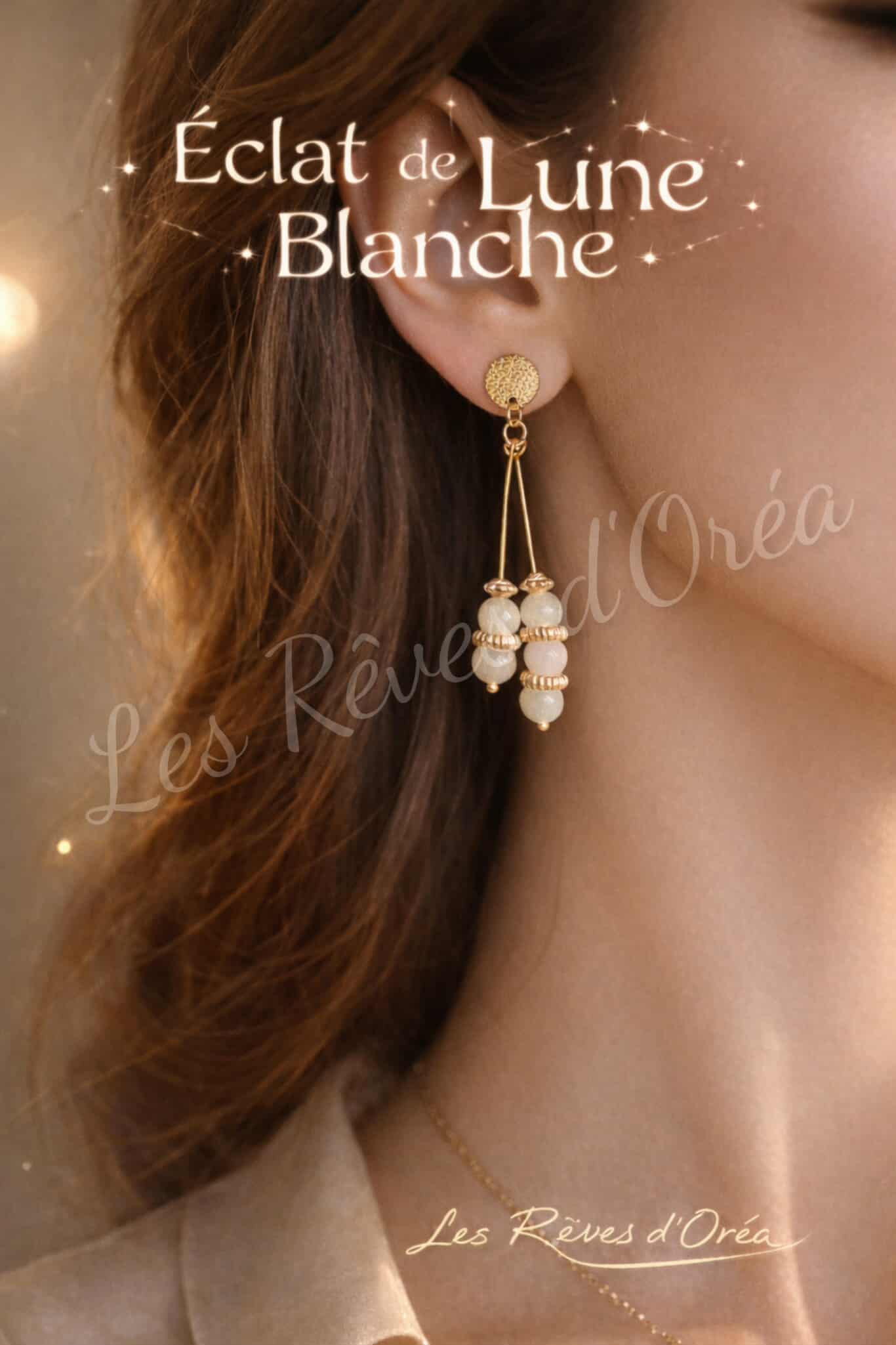 ✨ Éclat de Lune Blanche  ✨
Boucles d’oreilles en Pierre de Lune naturelle