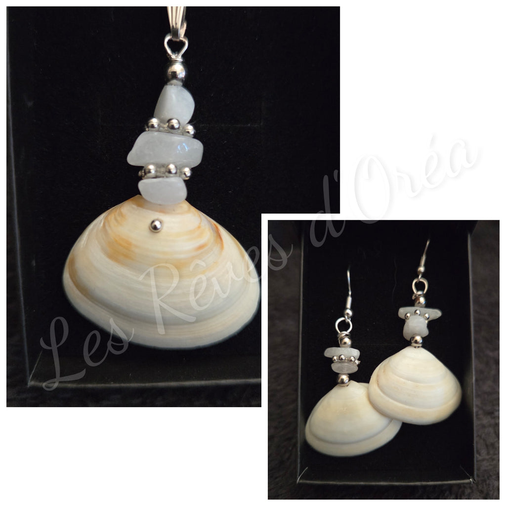 🐚 Océalia 🐚
Parure coquillage & pierres naturelles.  Un bijou né de l’océan… doux, lumineux et chargé de magie.