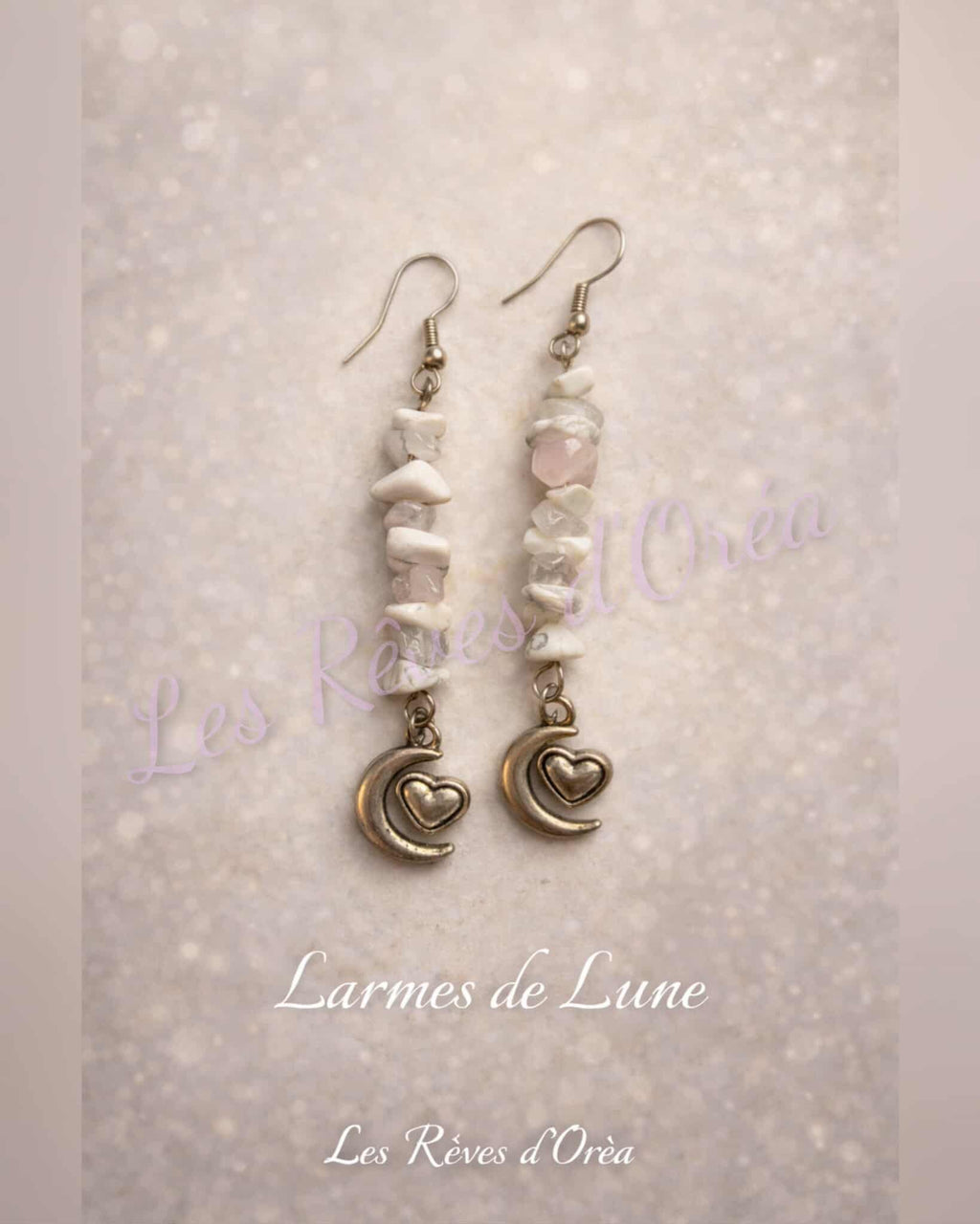 🌛 Larmes de Lune 🌜
Boucles d’oreilles en Quartz rose & Howlite