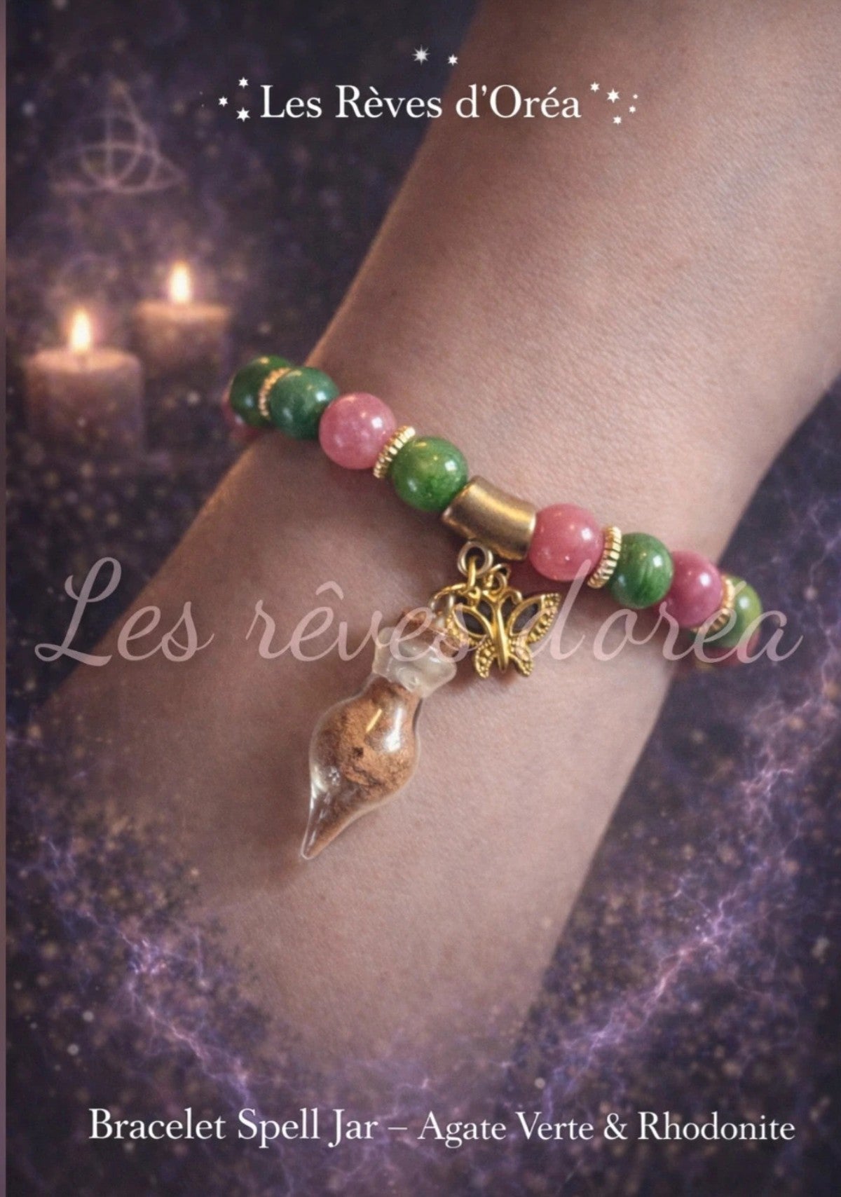 🌿 Bracelet des Cœurs Ancrés & Jardins Anciens 🌿Spell Jar – Agate verte & Rhodonite