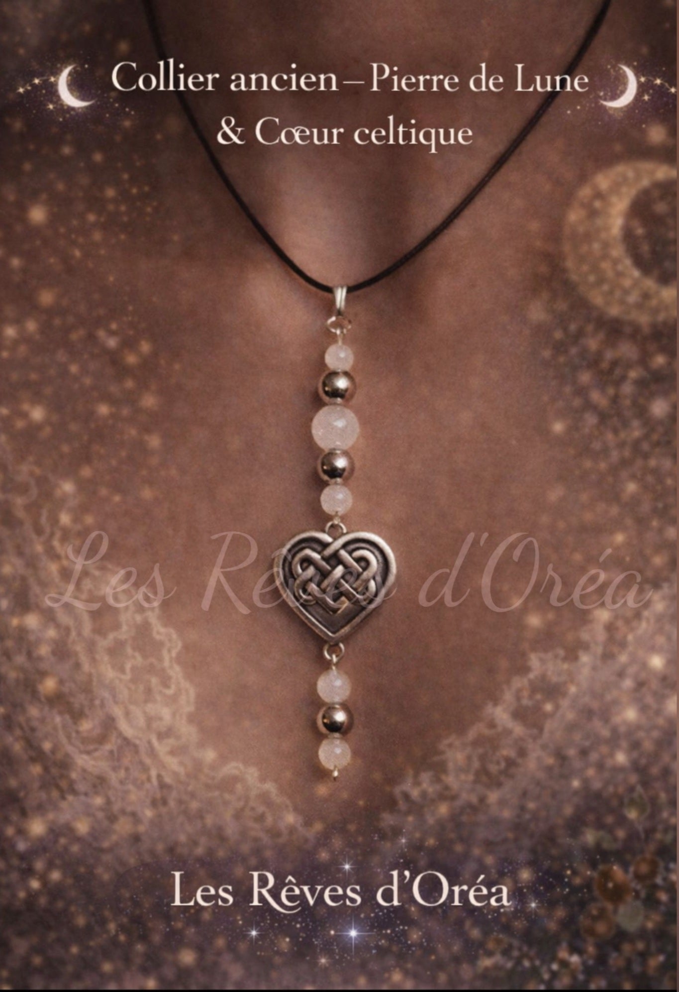 🌙 Cœur des Veilles Lunaires 🌙 Pierre de Lune & Cœur celtique