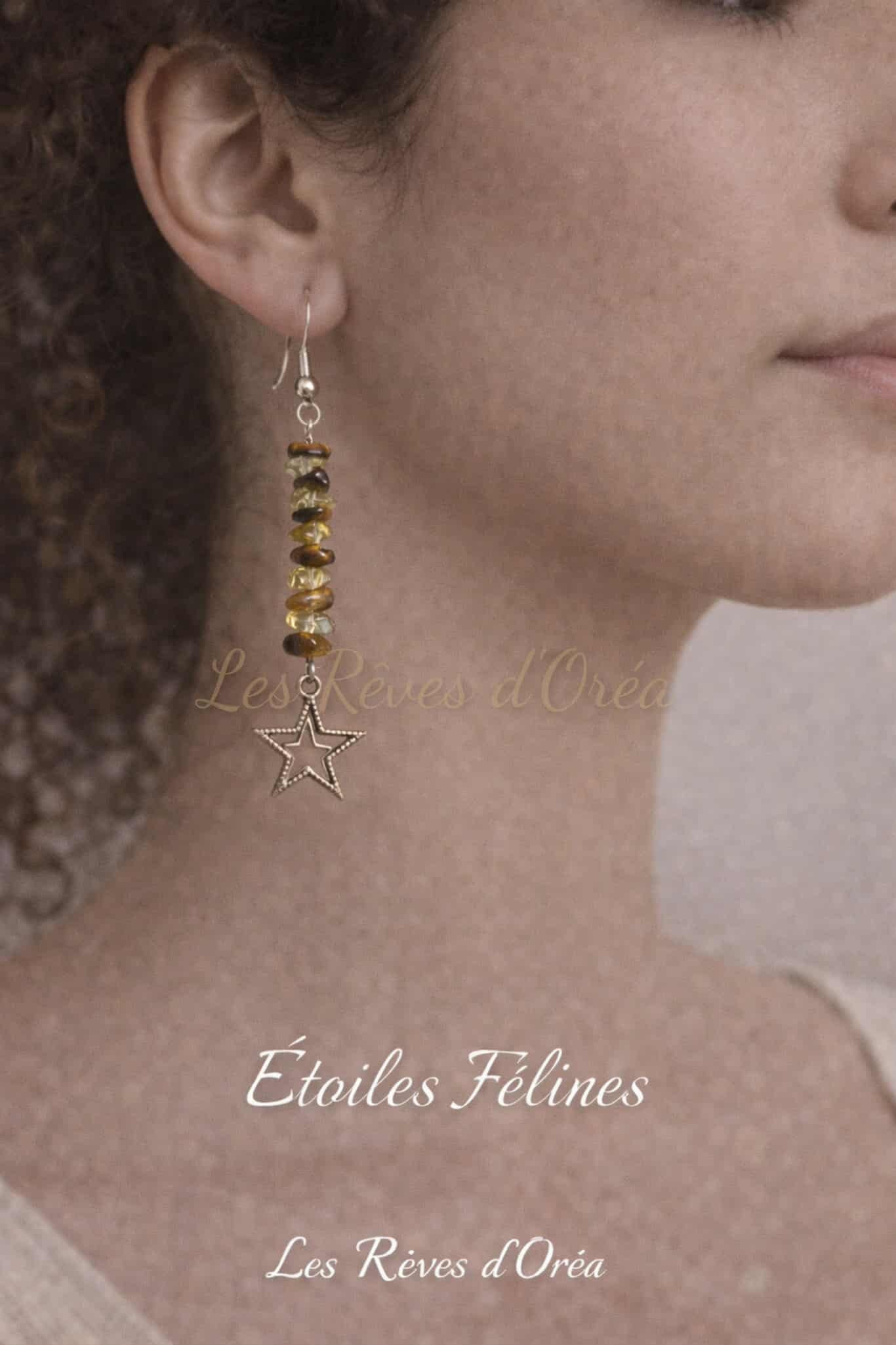 ✨ Étoiles Félines ✨
Boucles d’oreilles en Œil de Tigre & Citrine