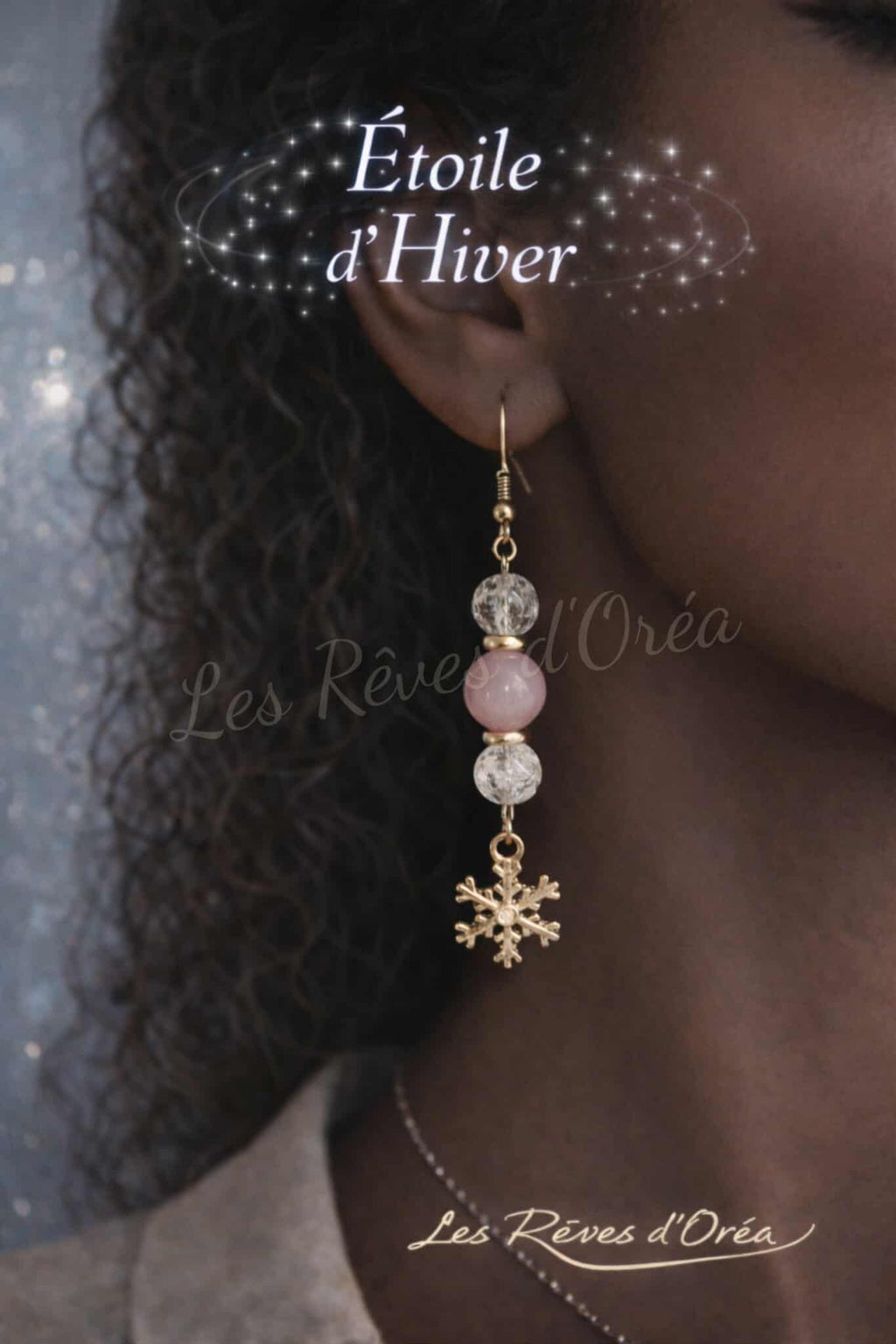 ❄️Étoile d’Hiver ❄️
Boucles d’oreilles ✨ Quartz rose & Quartz craquelé
