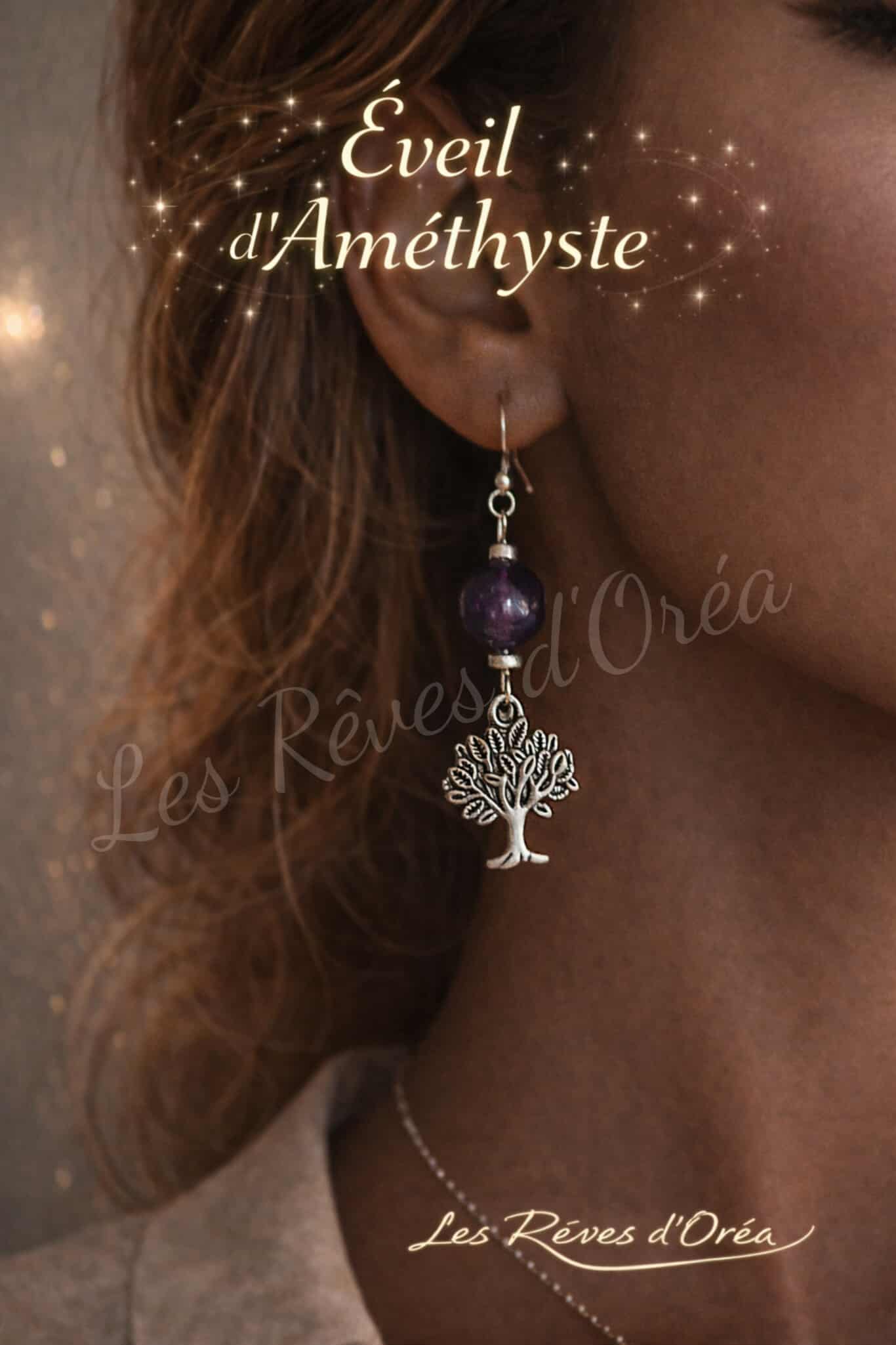💜 Éveil d’Améthyste 💜
Boucles d’oreilles en Améthyste naturelle & Arbre de vie